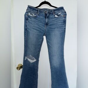 American Eagle Outfitters Flare Distressed Blue Jeans